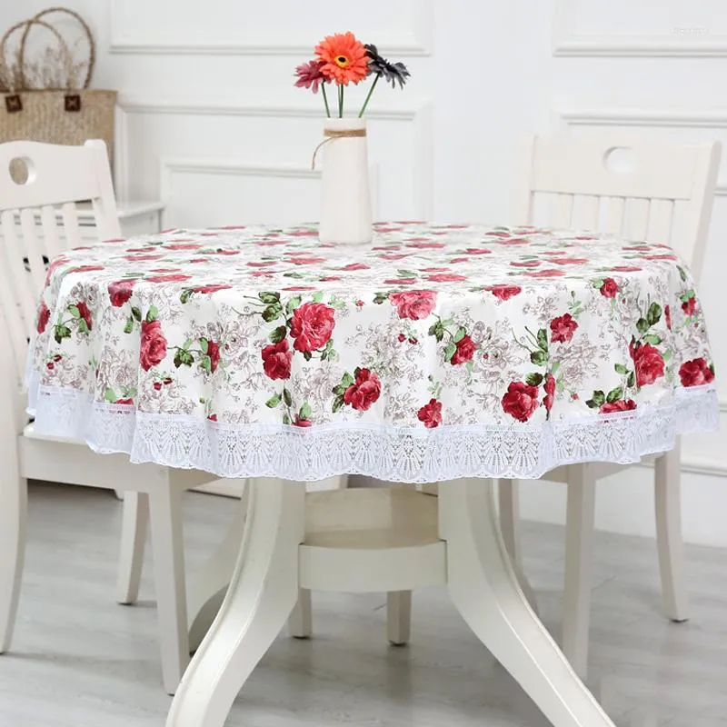 Tkanina stołowa w stylu kwiatowym okrągłe koronkowe plastikowe plastikowe kuchenne obrus olejowy dekoracyjny elegancki wodoodporny tkanina