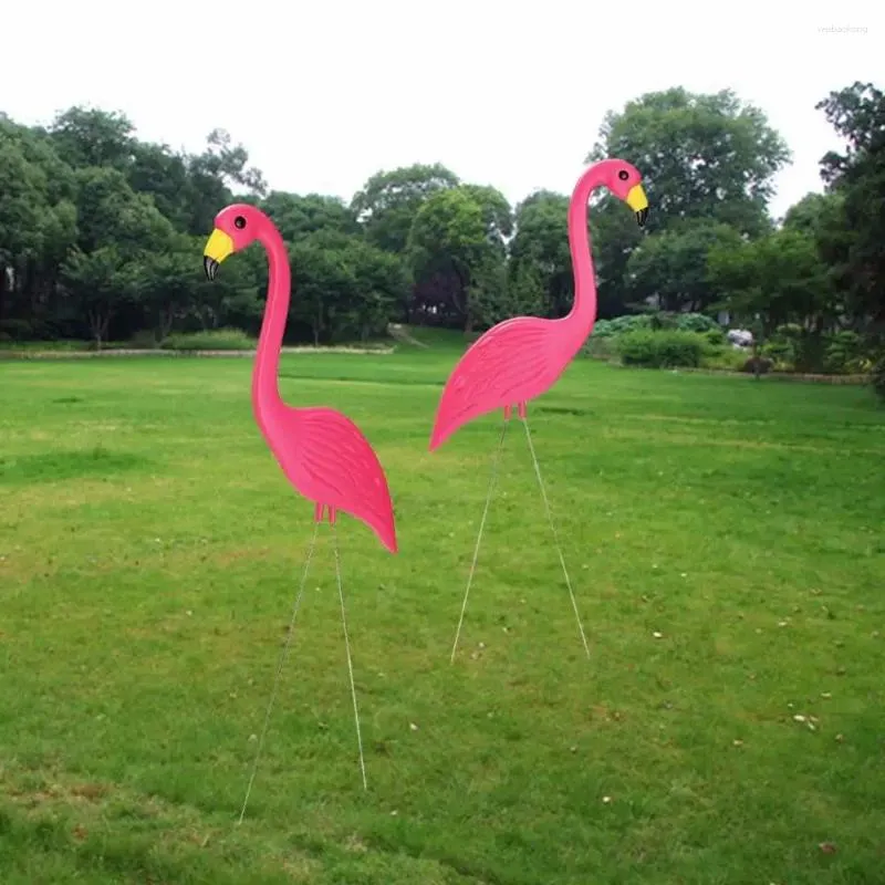 Garden Decorations 1 Pair Pink Lawn Flamingo Figurine Plastic Party Grassland Ornaments Decor Flat Flamingos Yard Art Craft