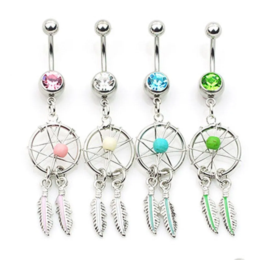 Navel Bell -knappringar D0786A DREAM CATCHER BELLY NAVEL Knapp Ring Mix Colors Drop Leverans smycken Kroppsmycken DHNL7