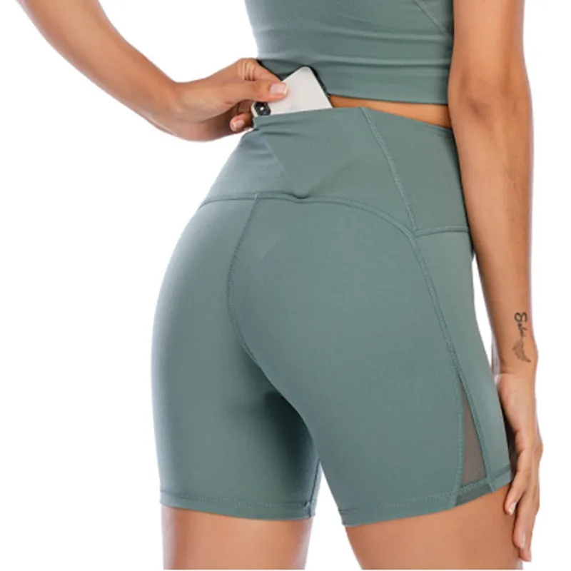 Lu Lu Lemens Mesh Yoga Shorts Gauze Splicing Nude Feeling Yoga Pants Lemon Sports Outer Wear Summer Tight Height Waist Buttock Yoga Outfit
