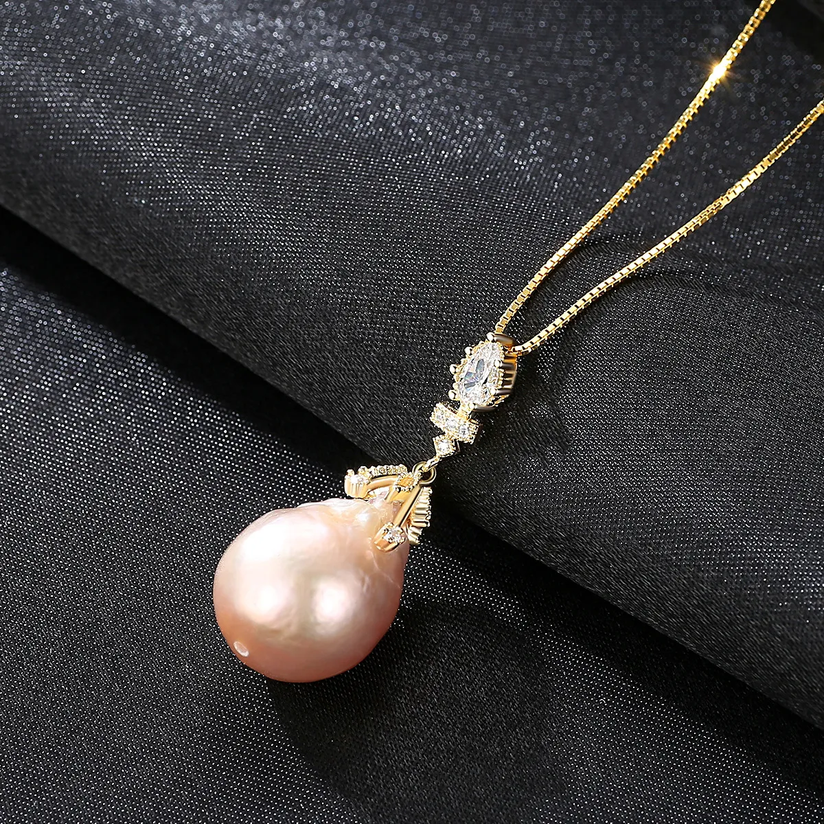 Collier avec pendentif en argent S925 avec perles baroques 3A, plaqué or 18 carats, chaîne pour femmes, collier exquis, bijoux, cadeau de saint-valentin, nouvelle collection