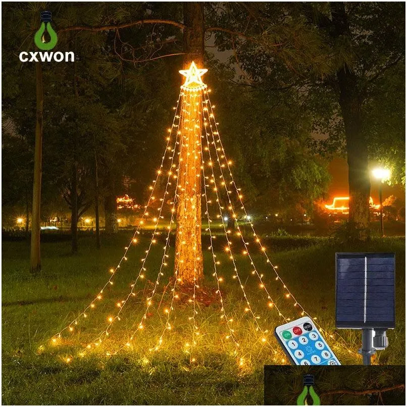 Led Strings Christmas Led String Lights Outdoor 11Ft 350 Leds 8 Modes Star Waterfall Hanging Lighting With 110V 220V Plug Solar Powere Dhqky