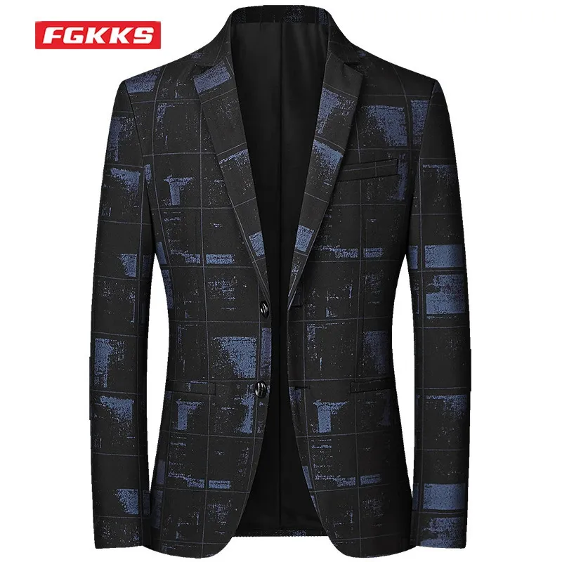 Мужские костюмы Пиджаки FGKKS Весенние брендовые пиджаки Мужские однобортные пиджаки с корейским принтом Slim Fit Универсальные повседневные пиджаки Мужские 231110