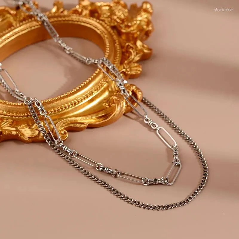 Pingentes 925 prata esterlina dupla camada corrente gargantilha colar para mulheres ampla jóias finas festa de casamento presente de aniversário