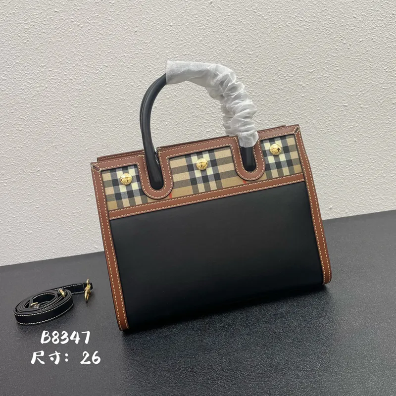 Retro handbag Designer Title bag Lady tote bag Two-color leather rivet design check pattern cut piece Fashion shoulder bag Luxury crossbody High quality shopping bag