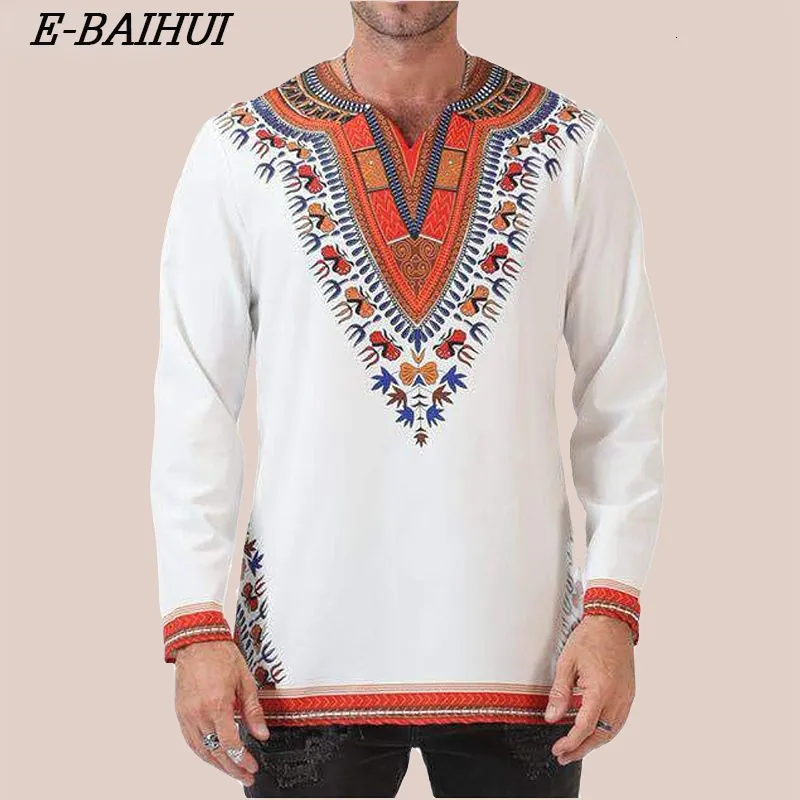 القمصان للرجال e-baihui odeneho القمصان القطن الأبيض المصقول للرجال مع Dashiki African Clothing Mal