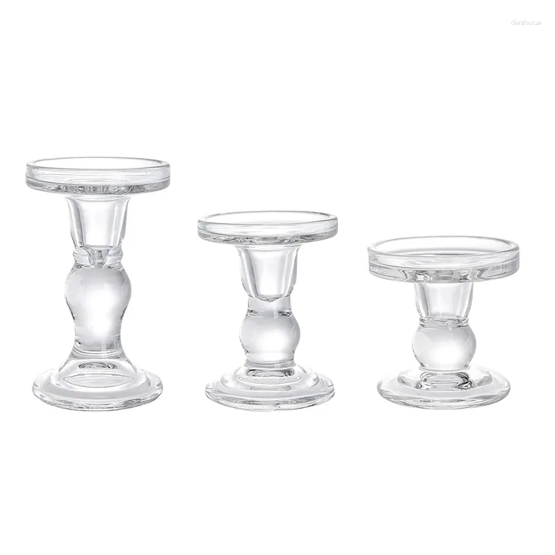 Candle Holders Glass Clear Pillar Taper Candlestick Crystal Holder Stand For Dinner Table 3Pcs Durable Easy To Use