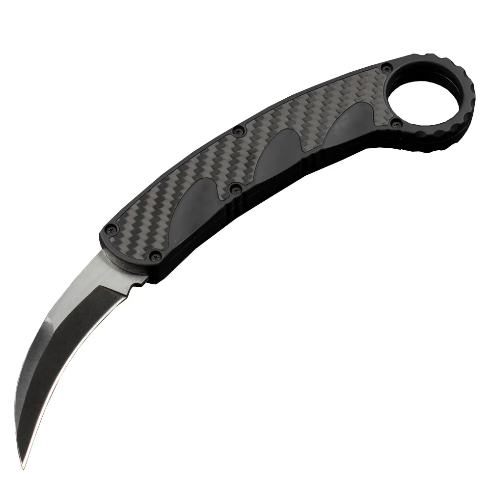 2023 New AUTO Tactical Karambit Claw Knife 440C Black Two-tone Blade Zn-al Alloy/Carbon Fiber Handle Outdoor Survival Knives With Nylon Sheath