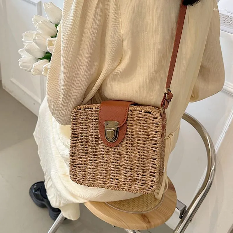 Abendtaschen Mode Strand Stroh Tasche Frau Crossbody Handgemachte Rattan Lässige Reise Schulter Handtaschen Für Sommer Geldbörsen