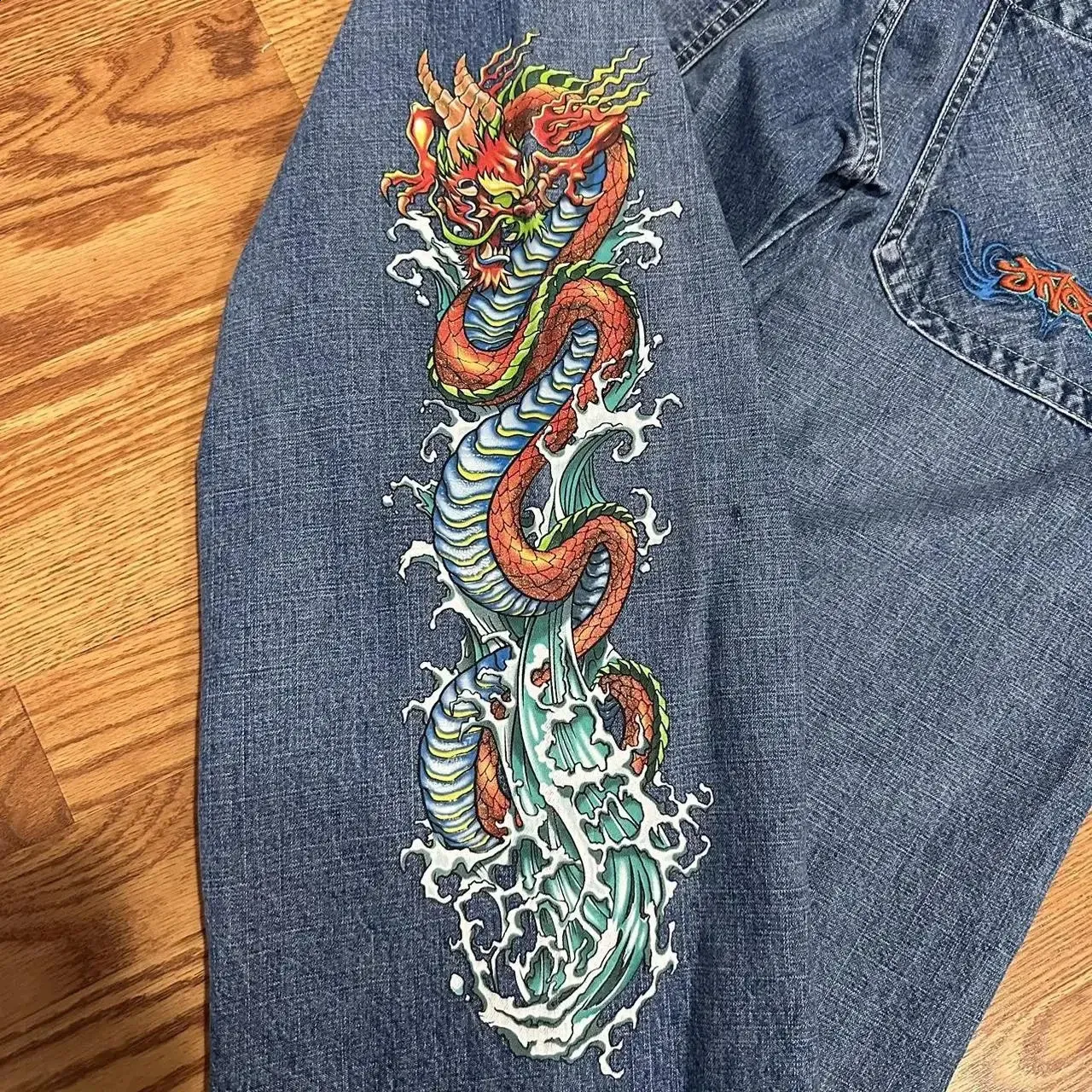 【JON出品！】 Mens Jeans Streetwear JNCO Harajuku Hip Hop Dragon Graphic Print