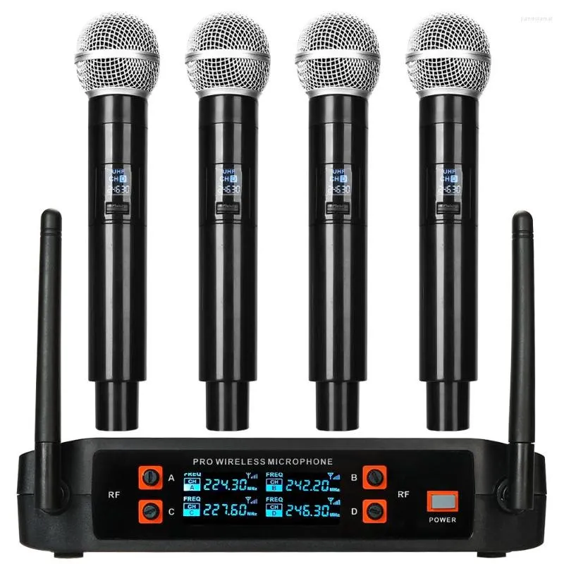 Microphones Système de microphone sans fil UHF 4 canaux avec 2 micros portables sans fil Casque Lavalier 328 Ft pour soirée karaoké mariage