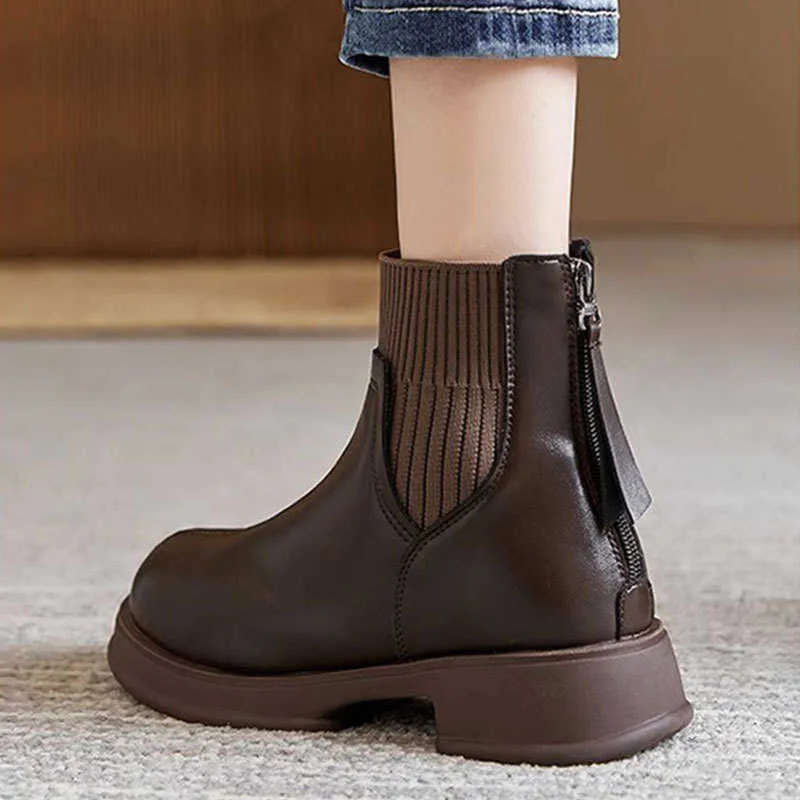 Bottes Style britannique à semelles épaisses, chaussettes avec fermeture éclair au dos, Martin pour femmes, automne hiver, nouveau court Chelsea étranger