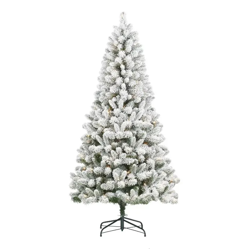 Decorações de Natal 65 pés PreLit Flocado Frisco Pine Árvore Artificial 250 Luzes Claras Verdes por Tempo de Férias 231110