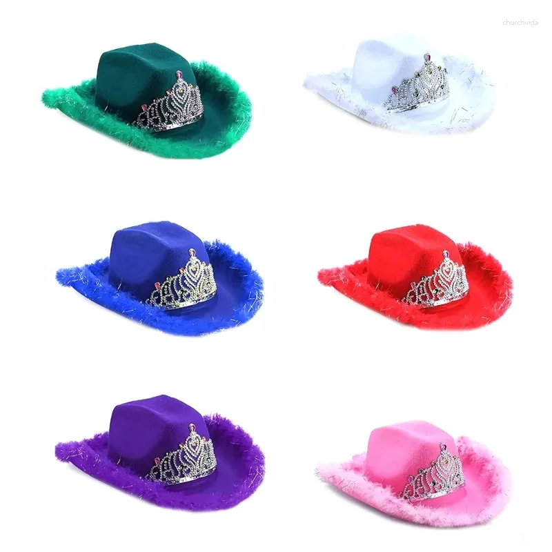 Bérets 652f Feather Tinsel Brim Cowboy Hat pour femmes Western Mode