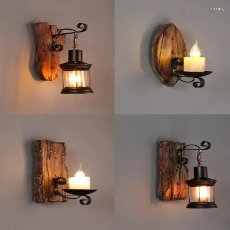 Lampes murales Lampe en bois Nordic Retro Industrial Led Lights Restaurant Bar Coffee Shop Home Interior Loft Vintage El