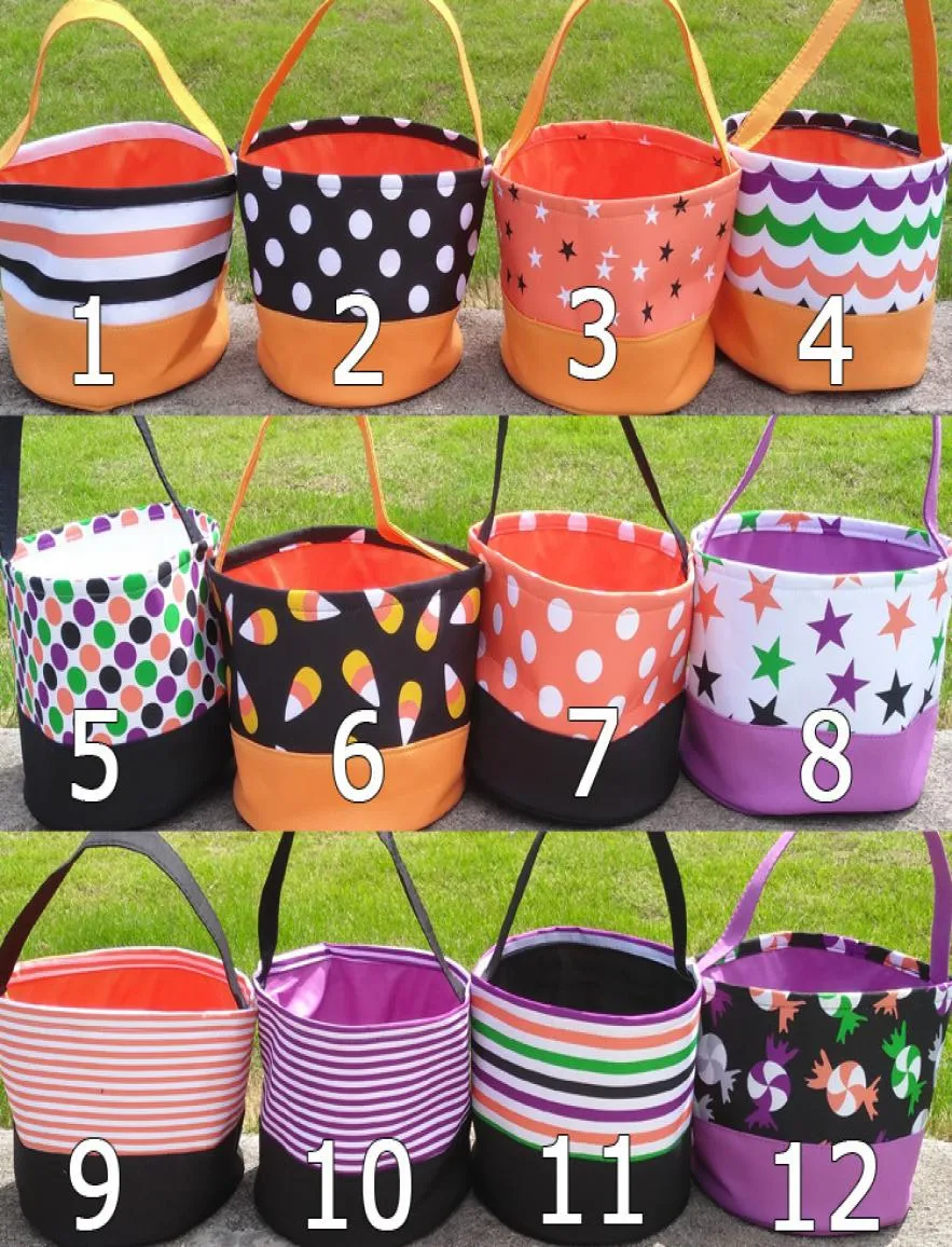 Cadılar Bayramı Sepeti Polyester Şeker Kovası Partisi Çizgili Yıldızlar Desen Depolama Hediyeleri Çanta Hile veya Tedavi Çantaları Polka Dot Tote Çuvalları YFA1412362