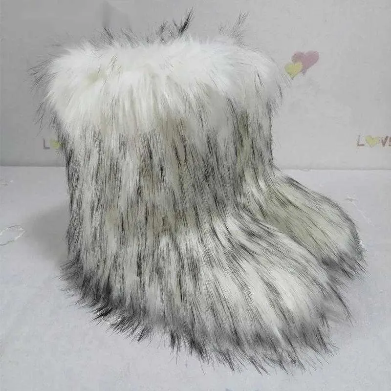 Stivali invernali da donna Stivali fuzzy da donna Stivali in pelliccia sintetica da donna Scarpe calde pelose Stivali da neve in pelliccia soffice Fodera in peluche Appartamenti Calzature da esterno