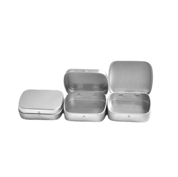 Small Size Hinge Tin The Box Square Silver Tin Sealing Plain Tin