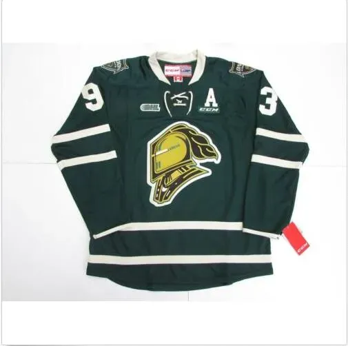 #93 Mitch Marner Jersey, OHL London Knights CCM Premer 7185 Mitch Marner Men`s 100% Stitched Embroidery Logos Hockey Jerseys Green Black