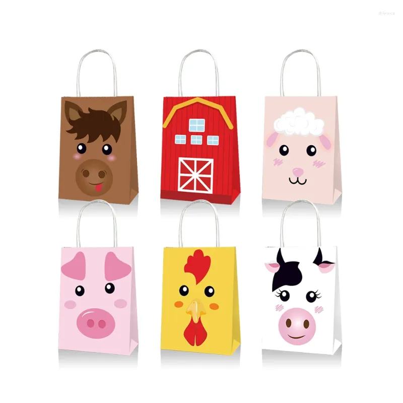 Cadeau cadeau BD022 12pcs sacs d'animaux de ferme de bande dessinée papier sac d'emballage de biscuit de bonbons pour enfants fournitures de fête d'anniversaire de ferme