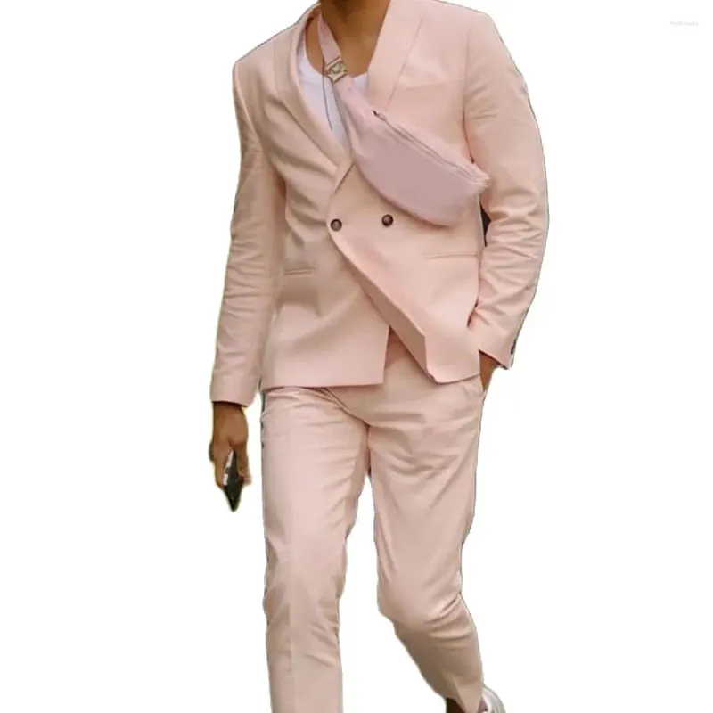 Ternos masculinos rosa 2 botões traje homme conjuntos de baile de formatura fino ajuste smoking casamento noivo blazer calças terno masculino 2 pçs jaqueta calças