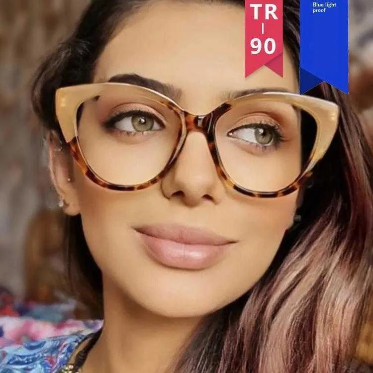 Color Matching Cat Eye Plain Glasses Anti Blue Light Vintage Rim Fashion Trendy