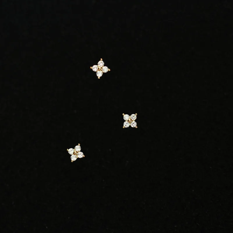 Stud Goldtutu 14K Solid Gold Floret Crystal Stud Earring Mini Dainty Women Minimal Simple Style Gift Bridesmaid 230410