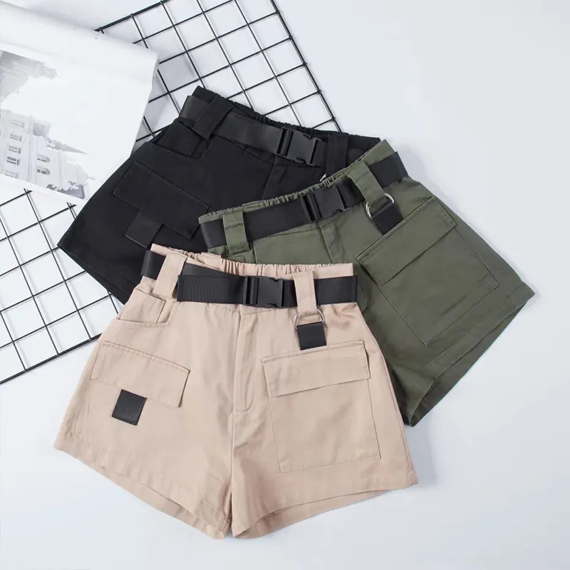 Shorts féminins High Wide Jam Sermiise Shorts féminins Vintage Belt Khaki Khaki Shorts féminins Summer Fashion Casual Vêtements 230410