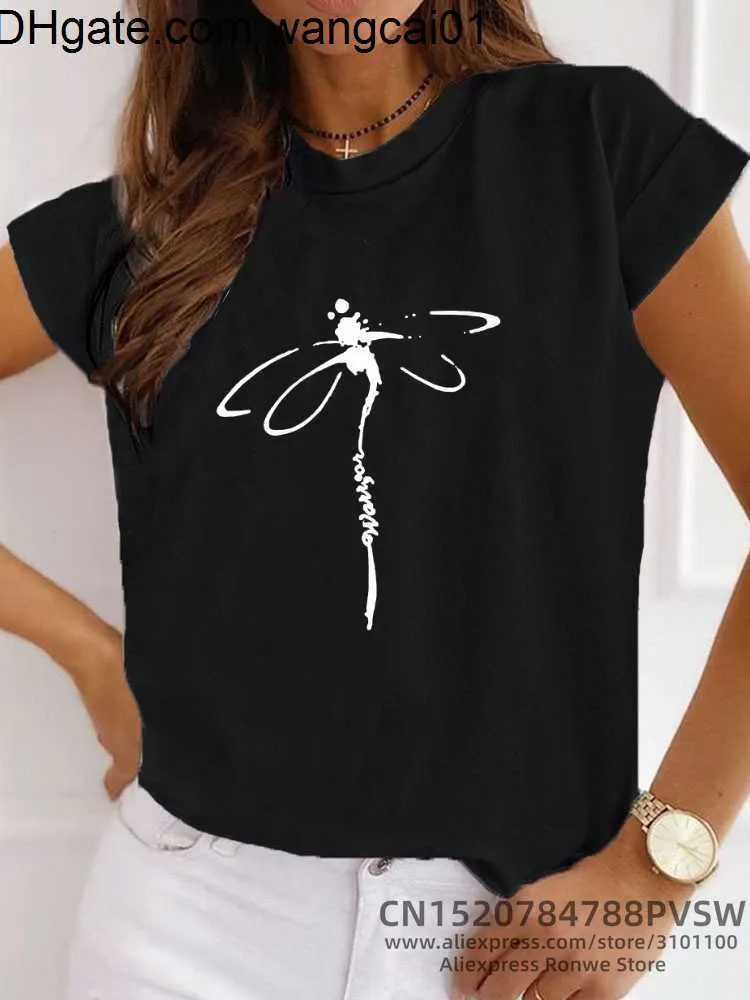 Męskie T-shirty Motyw Kobiety Libellu Dragonfly Funny Print T-Shirt Girl Daily Y2K HARAJUU 90S TEE TOPS FA FAY MOM Prezent Sreewear Ubrania 4103