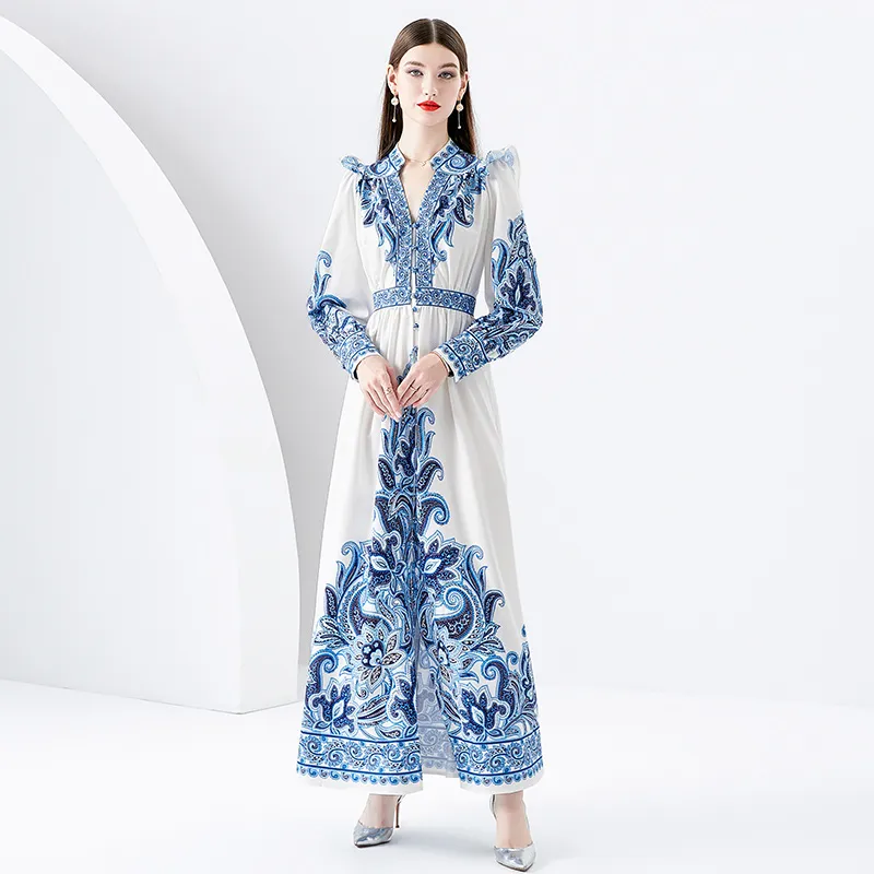 knee length dresses for ladies Just Imagine It Blue Paisley Maxi Dress – Shop the Mint