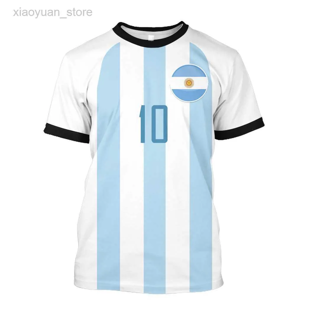 Herr t-shirts Argentina Men's Football T-shirt Harajuku Uniform Summer T-shirt 3D Tryckt kort ärm fotboll T-shirt M230409