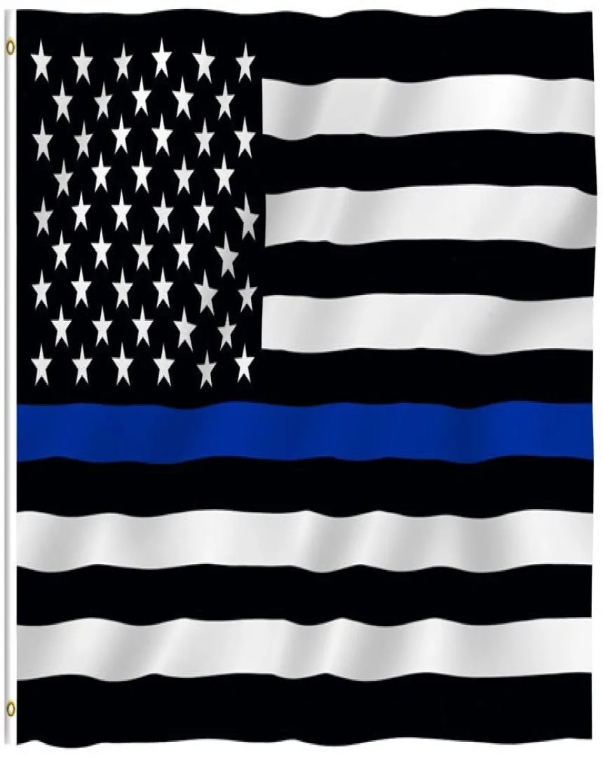 Flag Flag Thin Blue Line Police Funkcjonariusz organów ścigania Leo Lives Matter Wsparcie i uhonorowanie flagi policji za pomocą Grommets 3x5 FT American2738455