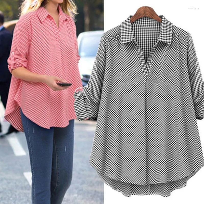 Camicette da donna Camicia casual scozzese elegante da donna alla moda Camicia casual in cotone oversize allentata a maniche lunghe Estate 2023 Abbigliamento moda coreana