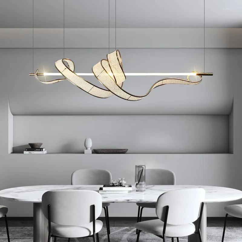 Ljuskrona Modern LED -restaurang Crystal Chandelier Long Artistic Creativity of Kitchen Island Designer