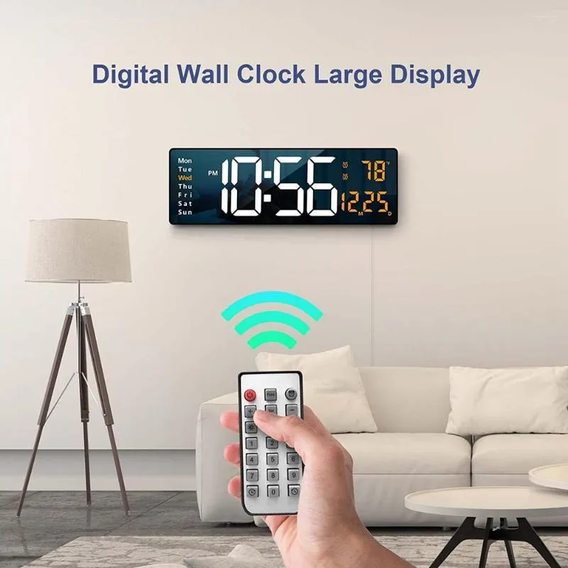 Reloj de pared LED 3D redondo, pantalla grande con fecha de temperatura,  pantalla de día, relojes digitales electrónicos, decoración del hogar de  pared con Control remoto - AliExpress