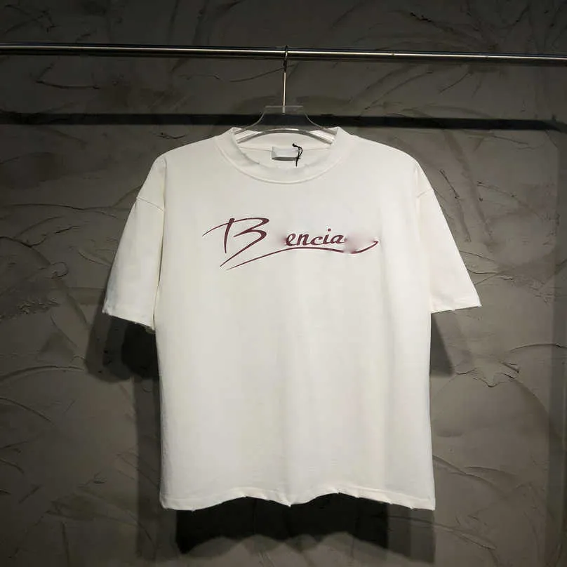 Camiseta de diseñador de lujo para mujer, estilo de verano correcto, firma familiar, estampado de letras, patrón de lágrima, manga holgada