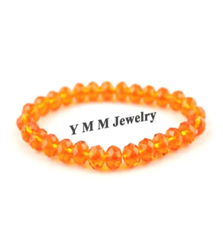 Orange Farbe 8mm Facettiertes Kristall Perlen Armband Für Frauen Einfachen Stil Dehnbare Armbänder 20 teile/los Whole1832119