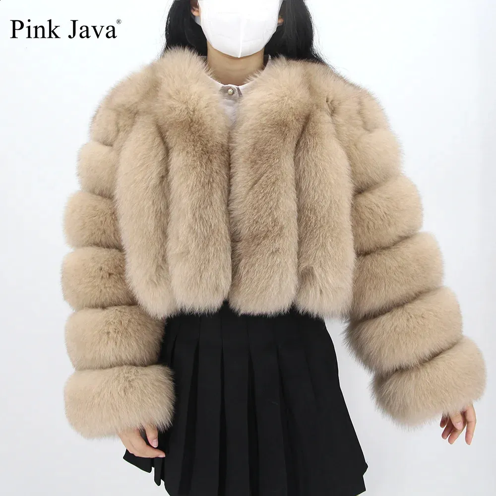 Women's Fur Faux Pink Java 22089 Ankomst Real Fur Jacket Winter Coat Natural Wholesale 231110