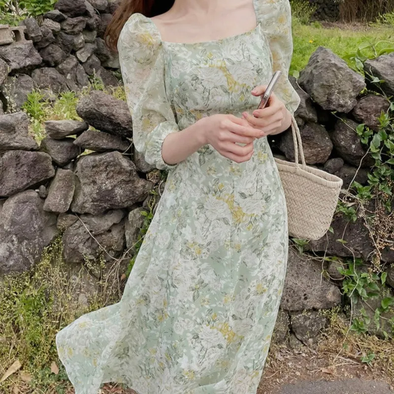 korean floral chiffon dress Korean Casual Floral Party Dresses - Chiffon Long Bohemian Dress for Women