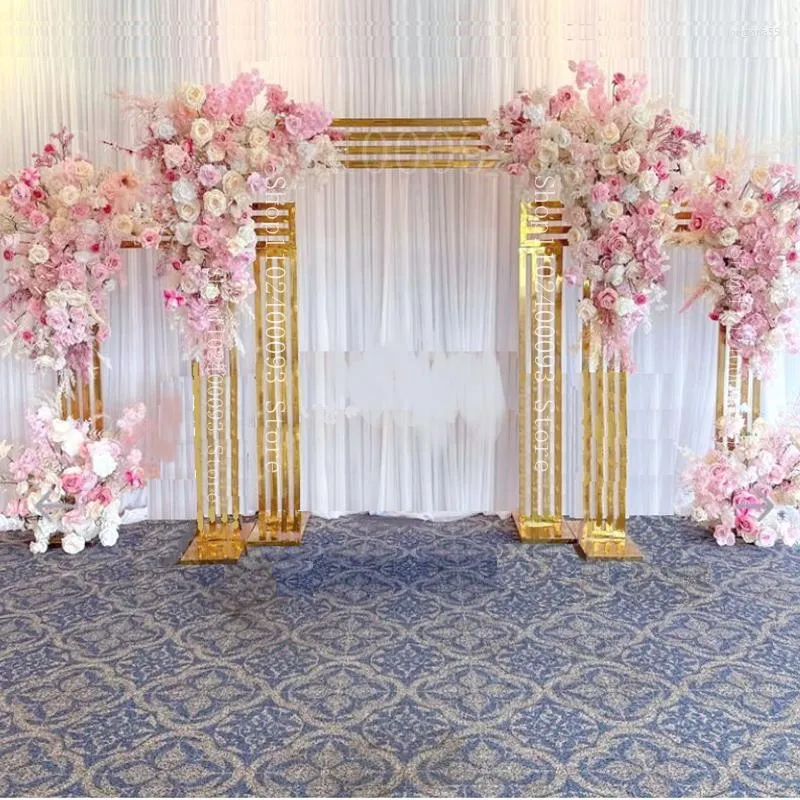 Party Decoration 2.2M High Shiny Gold-plated Square Screen Backdrop Shelf Wedding Arch Geometry Flower Door Stand Artificial Floral Decor