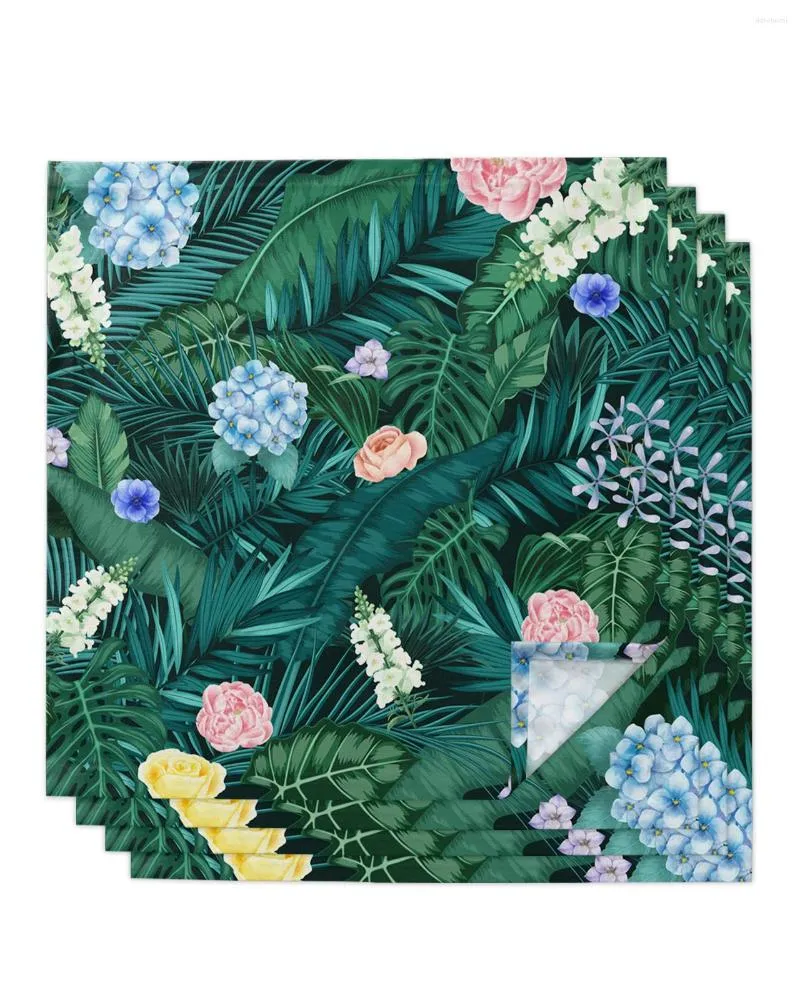 Tafel Napkinner 4 -stal Nordic Style Flower Palm Leaf Square 50 cm feest bruiloft Decoratie Doek Keuken Diner Serveer servetten