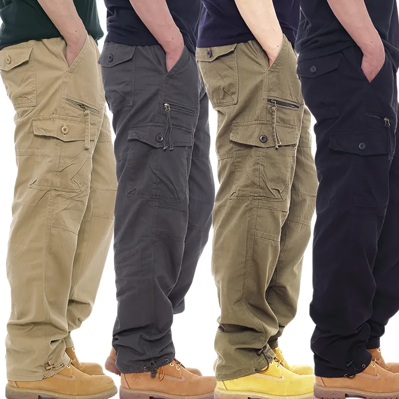 Nowe męskie bawełniane spodnie ładunkowe kombinezon armii styl wojskowy taktyczny trening mężczyźni proste spodnie odstrzewane w luźne spodni multi kieszeni