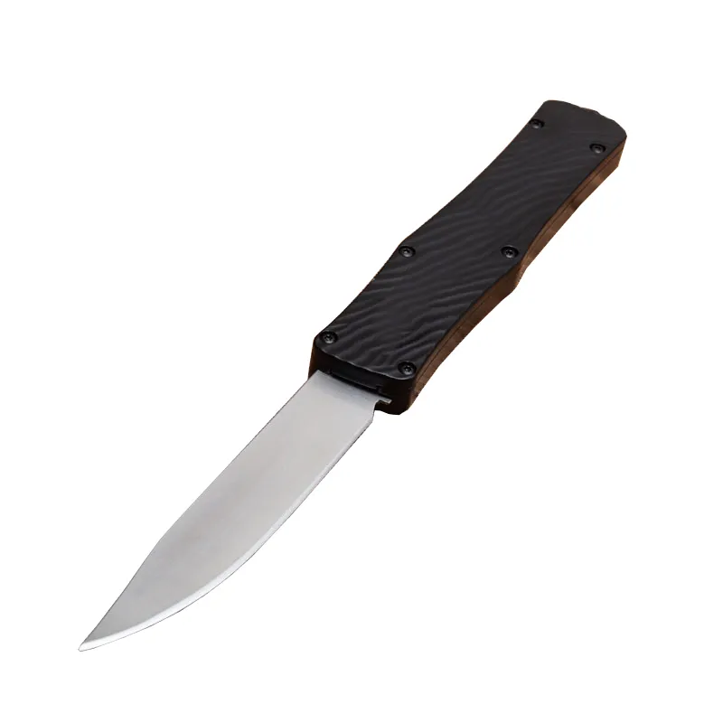 Cuchillo táctico automático con mango negro de alta calidad, hoja satinada 440C, mango de aleación, cuchillos de rescate de supervivencia al aire libre, equipo EDC