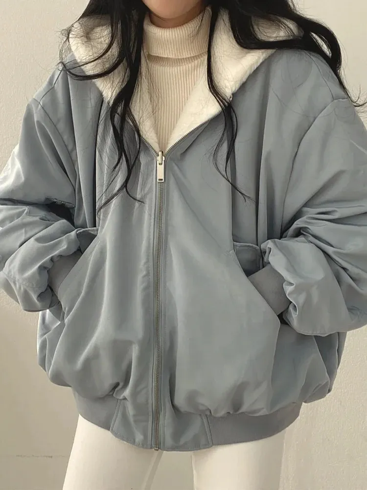 Womens Jackets Winter Fleece Parkas Women Korean Fashion Double Sided Hooded Coat Kvinnlig överdimensionerad Casual Loose Zip Up Thicken Plush 231110