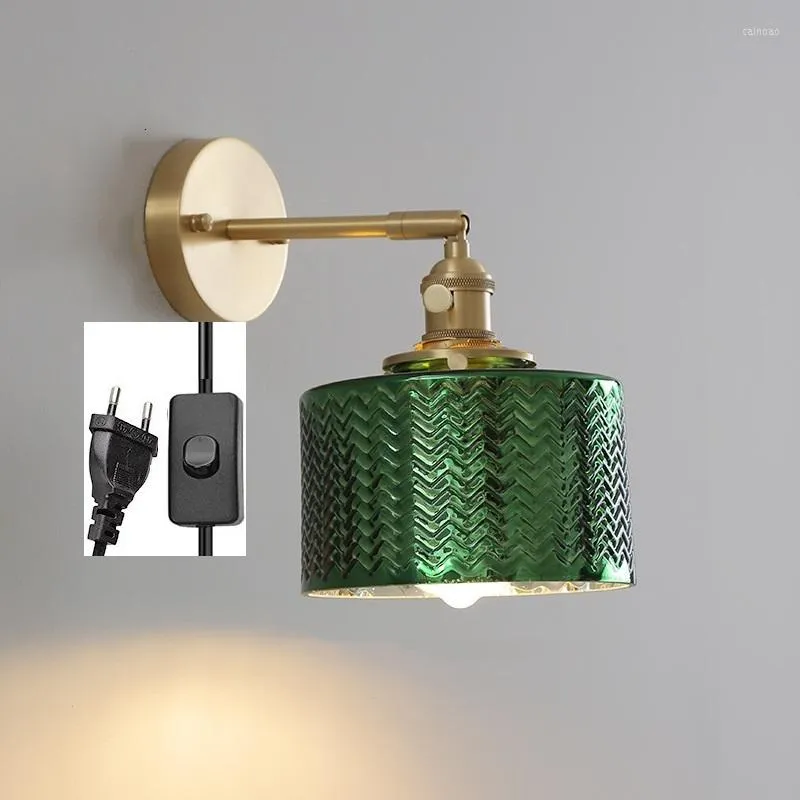 Vägglampa led ljusgröna glasarmaturer dra kedja switch koppar wandlamp sovrum badrum spegel nordisk modern