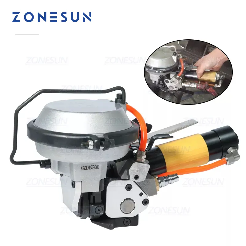 Zonesun aço de fita Máquina de cinta de esteira para cinto de aço 16-19 mm Máquina de banda de aço pneumática de mão