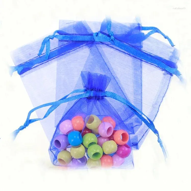 Sieradenzakjes 15-20 cm 50 stuks blauwe geschenkzakjes voor sieraden/bruiloft/kerst/verjaardag garenzak met handvat trekkoord verpakking organza