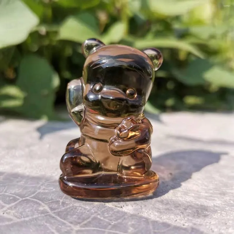 Statuette decorative 45 mm naturale cristallo di quarzo fumé orso scolpito gemma statua