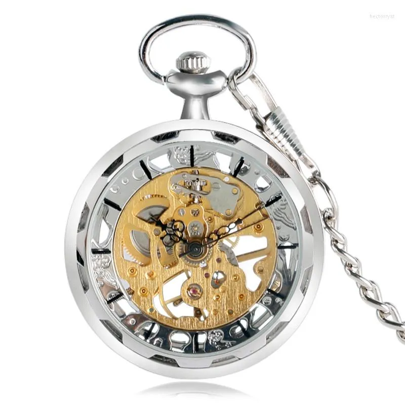 Relógios de bolso unissex steampunk transparente windup relógio de cobre pingente mecânico clássico de cobre para presentes Reloj