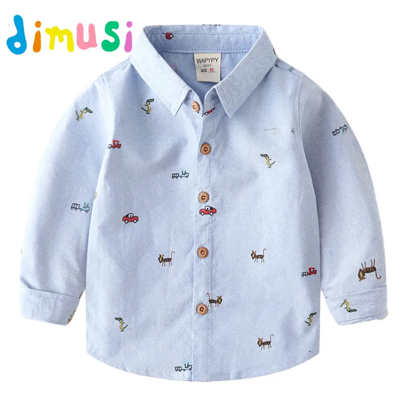 Kinderen shirts dimusi jongens shirt herfst 100% katoenen shirts oxford auto printen lange mouwen shirts shirts boy's denim overhirt shirt kinderen bc248 230410